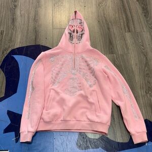 Pink Skeleton guapi Hoodie with Silver Accents